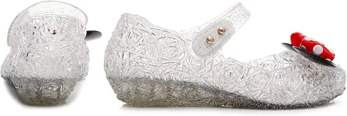 Miniatura 6 de OMGard Zapatos de gelatina para niñas, sandalias de cumpleaños de princesa de reina de la nieve para niñas pequeñas, sandalias azules con purpurina