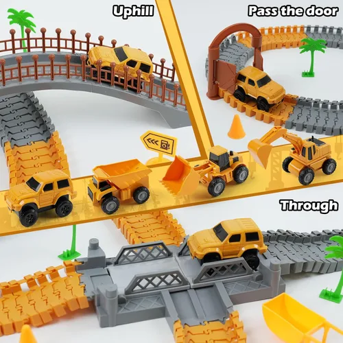 Miniatura 5 de Juego de Pista de Carreras de Construcción para Niños - Juguetes de Ingeniería Flexibles con 2 Autos Eléctricos, Regalo de Cumpleaños para Niños