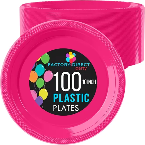 Miniatura 11 de Exquisitos platos de plástico rojo Party Solids para fiesta, platos desechables rojos de 9 pulgadas, juego de vajilla de plástico resistente, 100
