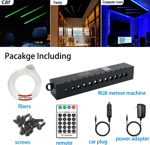 Miniatura 7 de AZIMOM - Kits de estrella fugaz de meteorito RGB con 12 LED, 96 piezas de 0.04 pulgadas, 13.1 pies de fibra óptica multicolor, kits de estrella