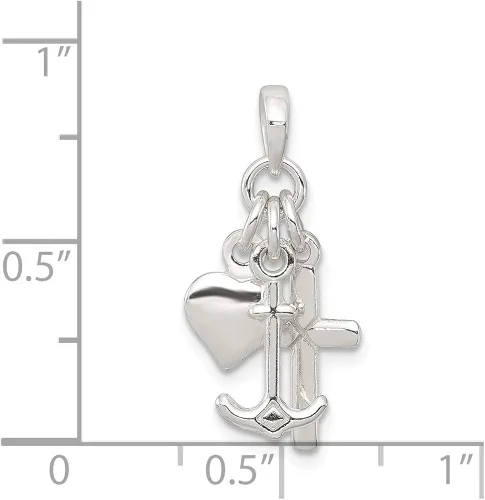 Miniatura 3 de Colgante de plata de ley 925 maciza, corazón y cruz, 0.945 in x 0.630 in.