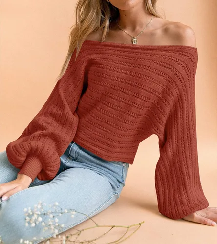 Miniatura 4 de ZESICA Suéter holgado de manga larga con cuello redondo para mujer estilo casual de otoño