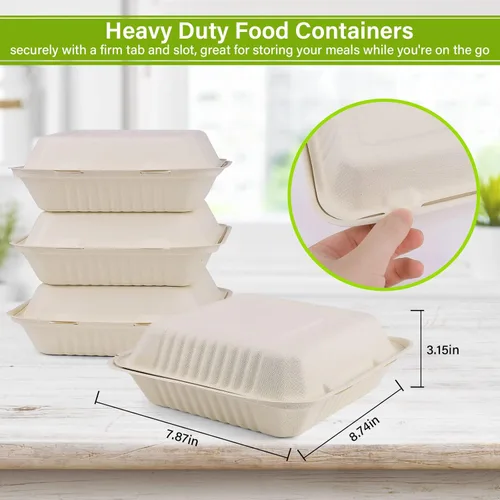 Miniatura 6 de greensight Contenedor de comida compostable para llevar 8 x 8, paquete de 50 cajas de comida desechables para llevar, contenedor de alimentos 8x8