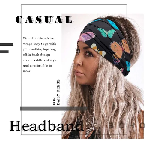 Miniatura 6 de Diademas para el cabello – Diademas bohemias de mariposa elásticas anudadas con estampado floral para mujeres y niñas, paquete de 4 (mariposa A)