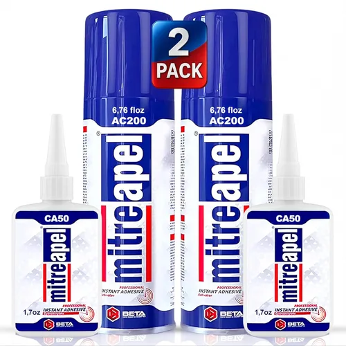 MITREAPEL Pegamento CA con Activador (2 x 1.7 oz - 2 x 6.7 fl oz) Adhesivo Cianoacrilato Profesional de Unión Instantánea y Acelerador de Super
