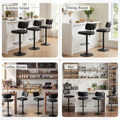 Miniatura 8 de Furniliving - Juego de 2 taburetes de bar modernos de piel sintética, taburetes de bar tapizados giratorios con respaldo, sillas de bar ajustables