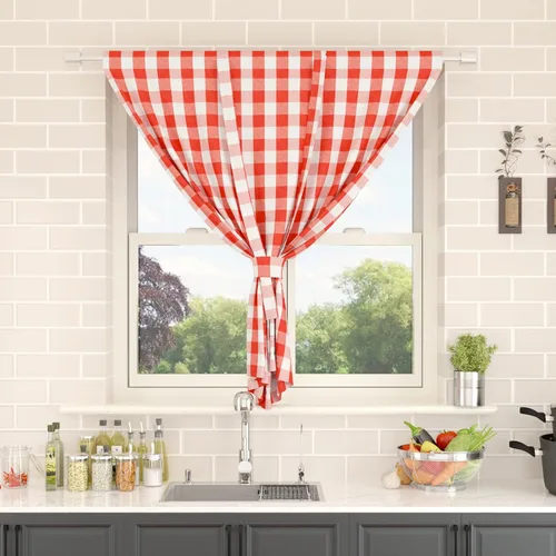 Miniatura 80 de Cenefas de cortina para ventana de 16 pulgadas de largo, 2 paneles de cuadros búfalo, cortinas pequeñas con bolsillo para barra, estilo clásico