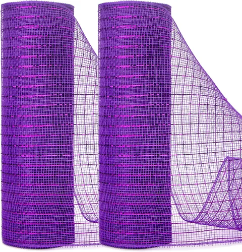Miniatura 12 de Ribbli 2 rollos de cinta de malla roja, 10 pulgadas x 30 pies (10 yardas) cada rollo, rojo metálico con lámina ancha roja, uso para coronas