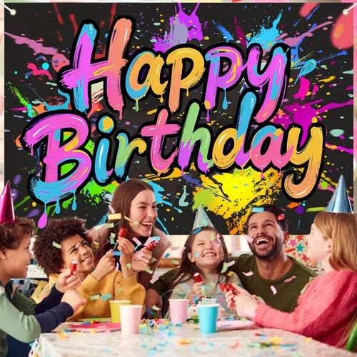 Miniatura 4 de Decoración de fiesta de cumpleaños de neón, cartel de neón de feliz cumpleaños, cartel de fondo de fotografía de fiesta que brilla en la oscuridad
