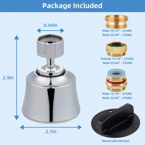 Miniatura 2 de Hygie Rinse Cabezal de repuesto para grifo de fregadero de cocina, accesorio rociador de 4 rociadores con 2 juntas de bola, giro de ángulo grande