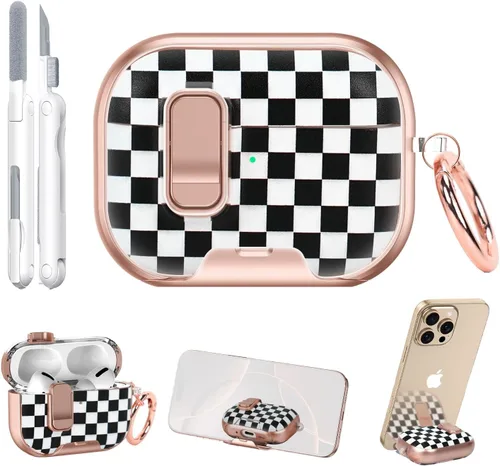 Miniatura 8 de Funda para AirPods Pro 3 2025 de 3ª generación con kit de limpieza, funda protectora rosa negra con bloqueo/soporte compatible con Apple New Air