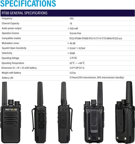 Miniatura 7 de Retevis RT68 Radio de 2 vías, Walkie Talkies de largo alcance para adultos (Paquete de 10) con cargador de 10 vías, carga más fácil y segura