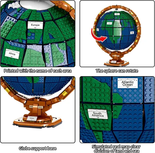 Miniatura 2 de Ideas The Globe - Juego de construcción para adultos, 2514 piezas, decoración del hogar, mapa del mundo, globo giratorio, regalos para quienes aman
