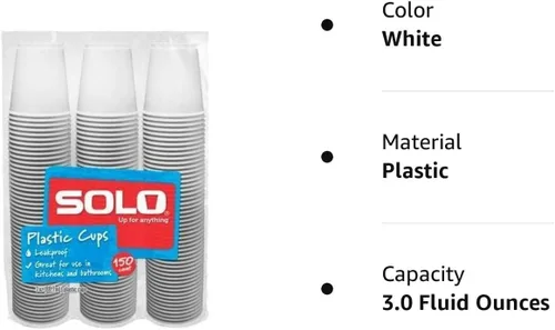 Miniatura 2 de Solo Vasos de baño de plástico de 3 onzas, paquete de 150 unidades (150)