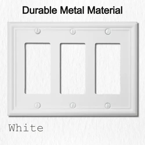 Miniatura 3 de OKAWYC Cubierta Triple Decorativa para Interruptor de Luz Luca Placa de Pared Metálica, Paquete de 2 Blanco 3 Gang Triple Rocker, para Receptáculo