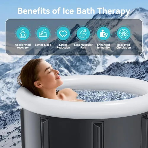Miniatura 2 de HOROW Bañera de hielo fría con tapa, baño de hielo portátil de múltiples capas para terapia de agua fría y recuperación, uso en interiores
