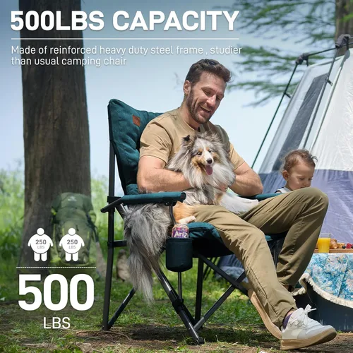 Miniatura 4 de EVER ADVANCED Silla de camping plegable acolchada de gran tamaño para adultos, silla de césped resistente con bolsillos laterales, silla portátil