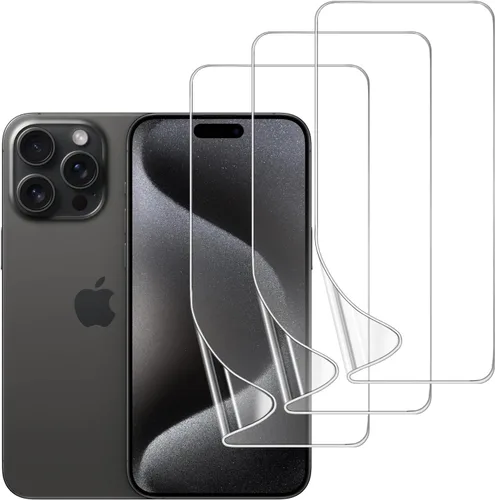 Paquete de 3 protectores de pantalla de TPU para iPhone 15 Pro Max, película de hidrogel transparente HD transparente suave y flexible compatible