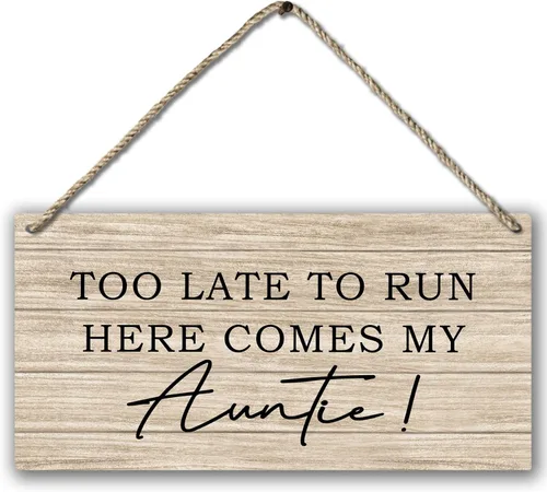Miniatura 10 de PHAMTE Rustic Wedding Round Wreath Sign, Funny Ring Bearer Wall Hanging Plaque Wood Sign, too Late to Run Here Comes My Auntie Decor Decorations for