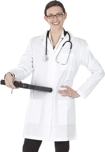 Talvania Abrigo de laboratorio para mujer, color blanco, de manga larga, uniforme de laboratorio, de algodón, poliéster, para laboratorio, médico,
