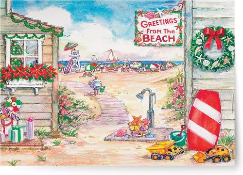 Miniatura 9 de Red Farm Studios Designer Greetings - Tarjetas de Navidad en caja, diseño de hombre de arena de playa con gaviotas
