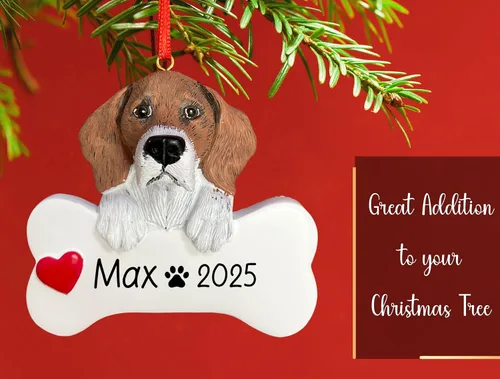 Miniatura 5 de Adorno de Navidad personalizado Beagle 2026 Raza de perro con hueso y corazón decoración de árbol de Navidad – Regalo único de recuerdo de Navidad