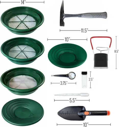 Miniatura 3 de ASR Outdoor Kit de cacerola de oro definitivo de 19 piezas con pantallas clasificadoras, sartenes doradas, selección de rocas