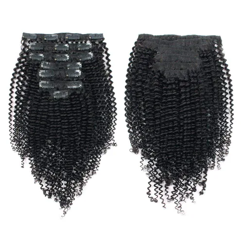 Miniatura 2 de Sassina Extensiones de Cabello Humano Rizado Afro Grueso Real con Clip 3B 4A Color Natural Invisible Sin Costuras Remi Clip Para Mujeres
