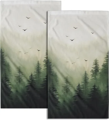 Giwawa Toallas de Mano Verdes Bosque Nebuloso Set de 2 Montaña Bosque Suave Toallas de Huésped Toallas de Cara Baño Decoraciones Finas Toallas de