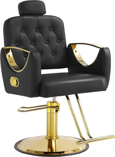 Miniatura 13 de All Black Salon Chair, Professional Hydraulic Barber Hair Styling Chair with 360° Swivel 135° Reclining, Multi-Function Braiding Hairdresser Chairs