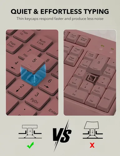 Miniatura 8 de Combo de teclado y ratón inalámbrico - Teclado ergonómico de tamaño completo con reposa muñecas, soporte para teléfono, modo de suspensión, combo