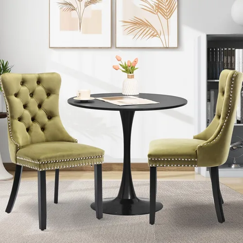 Miniatura 70 de Juego de 6 Sillas de Comedor Tapizadas de Terciopelo, Sillas Laterales de Cocina de Estilo Moderno con Ribete de Tachuelas y Patas de Madera, Anillo