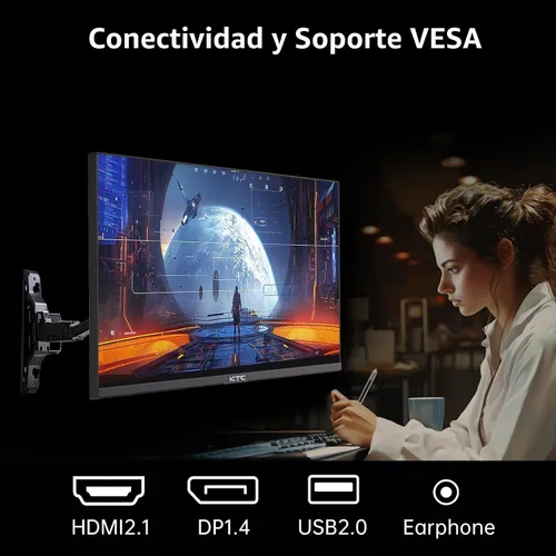 Miniatura 7 de KTC Monitor de computadora de 24 pulgadas QHD 2560x1440 IPS, monitor de 2K para juegos de 100Hz sin marco para oficina, sincronización adaptativa