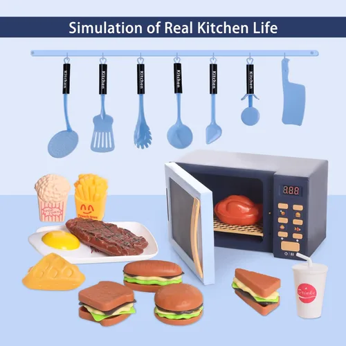 Miniatura 4 de Cuterabit - Juguetes de microondas para niños con luz y sonido, electrodomésticos de cocina realistas, accesorios de cocina de juego y comida