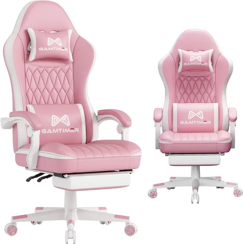Miniatura 8 de Gamtimer Silla de juegos con reposapiés, silla ergonómica para computadora, material transpirable de poliuretano con reposacabezas y soporte lumbar