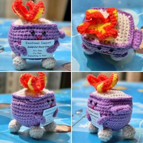 Miniatura 3 de Levvohd Decoración de Contenedor de Basura de Apoyo Emocional Fire, Divertida Muñeca de Ganchillo y Tejido Hecha a Mano, Lindos Accesorios de Morado