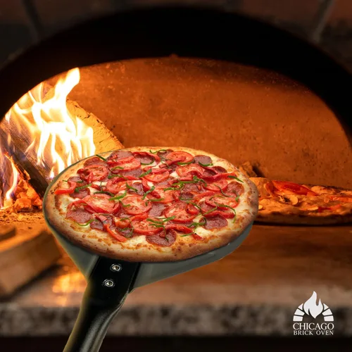 Miniatura 3 de Chicago Brick Oven Turning Pala Perforada para Pizza - 7" de Diámetro - 35" de Longitud Total - Pala para Pizza Premium, Acero para Pizza, 12