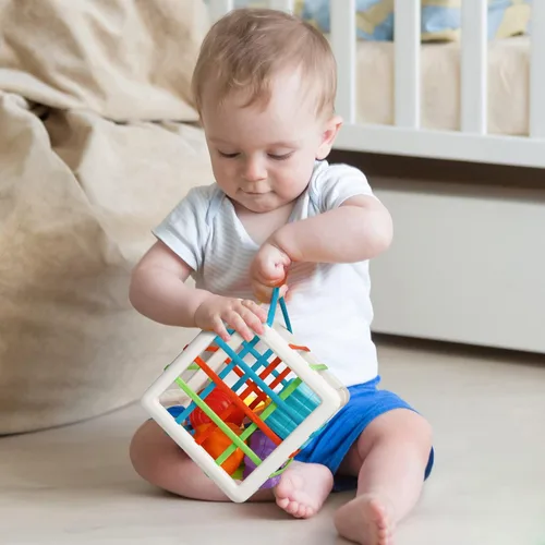 Miniatura 7 de Aprilwolf Juguetes Montessori para Niños de 1 Año, Cubo y 6 Bloques Sensoriales de Forma, Juguetes para Bebés de 12 a 18 Meses, Regalos