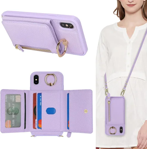 Miniatura 14 de Funda para iPhone 8 Plus con Portarjetas, Funda de Teléfono para iPhone 8 Plus con Correa Bandolera Cordón Anillo de Soporte, Funda Cartera iPhone 7