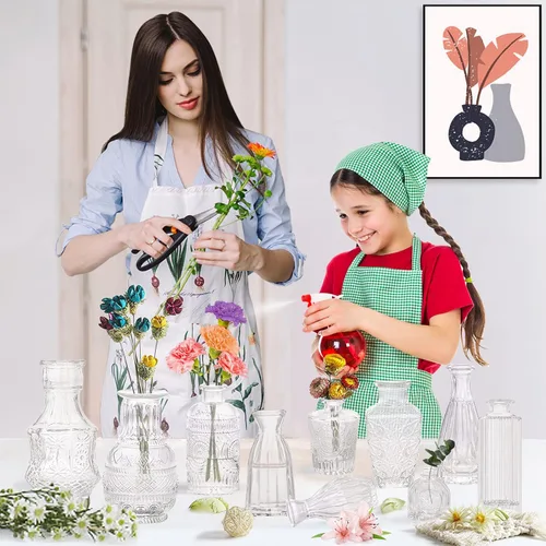 Miniatura 5 de Jarrones Bud - Juego de 10 pequeños jarrones de cristal para flores para centros de mesa, bonito cristal Bud transparente a granel, diseño mini