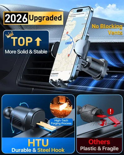 Miniatura 5 de HTU Soporte de teléfono de automóvil con succión más fuerte mejorado, brazo flexible, soporte giratorio para teléfono celular para salpicadero, Negro