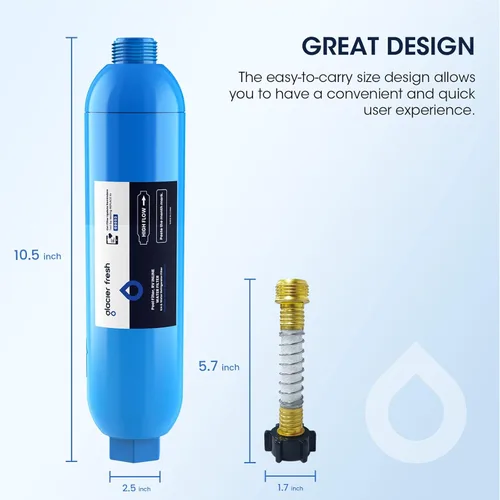 Miniatura 8 de GLACIER FRESH Filtro de agua RV/Marine con 2 protectores de manguera flexibles, reduce en gran medida el mal sabor, olores, cloro y sedimentos