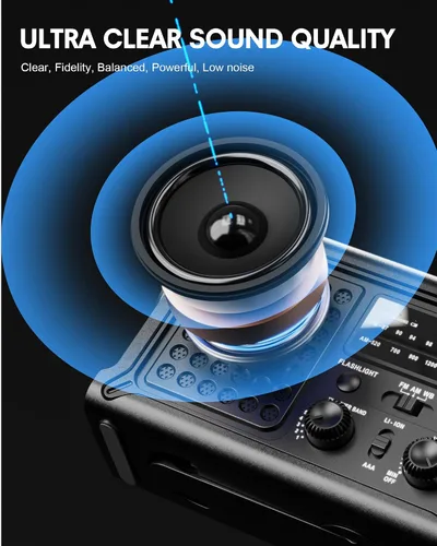 Miniatura 6 de OnLyee Radio de emergencia, radio meteorológica solar NOAA de manivela de 12000 mAh, radio AM/FM/WB con linterna LED de 5 W, luz de lectura, alarma