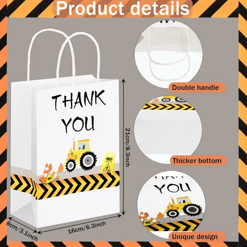 Miniatura 3 de Outus 12 bolsas de regalos de fiesta de construcción con temática de camión para decoraciones de fiestas temáticas de cumpleaños, 8.3 x 6.3 x 3.1