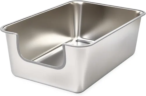 Miniatura 7 de Caja de arena para gatos TownTime de acero inoxidable, bandeja de arena mental extra grande XL Jumbo con lados altos y tapa, entrada baja para gatos