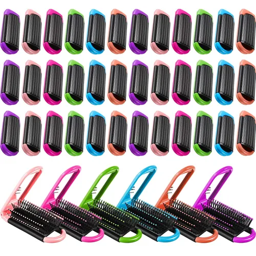 Chunful 30 cepillos plegables para el cabello con espejo, cepillo de viaje para mujeres y hombres, tamaño mini de bolsillo portátil, cepillo pequeño