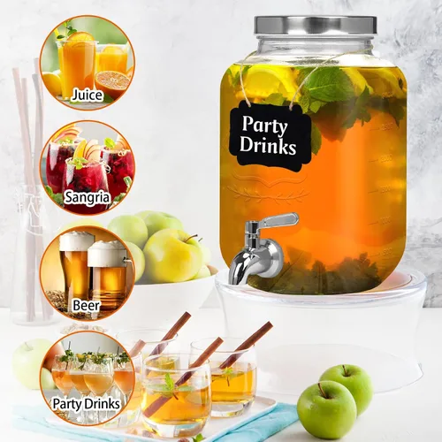 Miniatura 6 de Moretoes Dispensador de bebidas de vidrio de 1 galón para fiestas, dispensador de bebidas para jugo y té helado, tarro hermético de vidrio para té