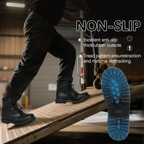 Miniatura 24 de Botas militares de WIDEWAY para hombres, botas de combate de jungla tácticas de cuero resistente al deslizamiento, negras, para hombres, todo