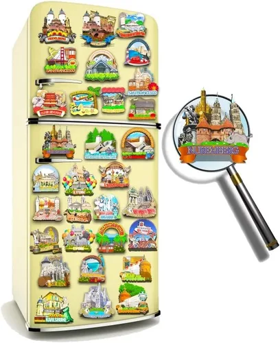 Miniatura 4 de Imán de Alemania Nuremberg para nevera de madera 3D, monumentos de viaje, coleccionables, recuerdos, decoración hecha a mano -219