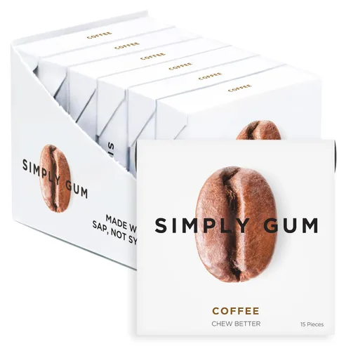 Miniatura 8 de Goma de Mascar Natural Surtida de Simply Gum, sin OGM, Vegana, 6 paquetes (90 piezas), incluye Menta, Canela, Jengibre, Hinojo, Café, Arce